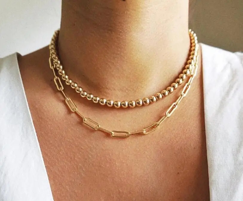 Dainty Link Layering Paperclip Choker Necklace - PlumOnyx
