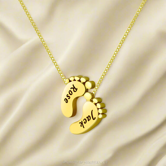 Personalized Baby Feet Name Necklace - PlumOnyx