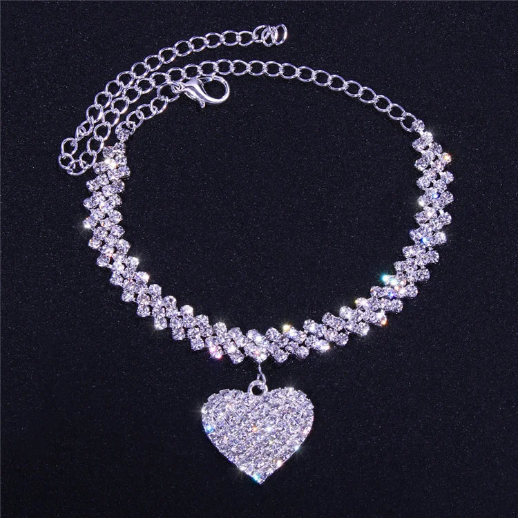 Charm Personality Foot Jewelry Bling Rhinestone Tennis Heart Anklet - PlumOnyx