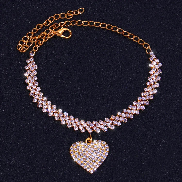 Charm Personality Foot Jewelry Bling Rhinestone Tennis Heart Anklet - PlumOnyx
