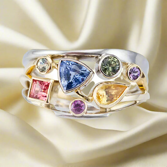 Zircon Diamond-Cut Silver Colorful Elegant Ring - PlumOnyx