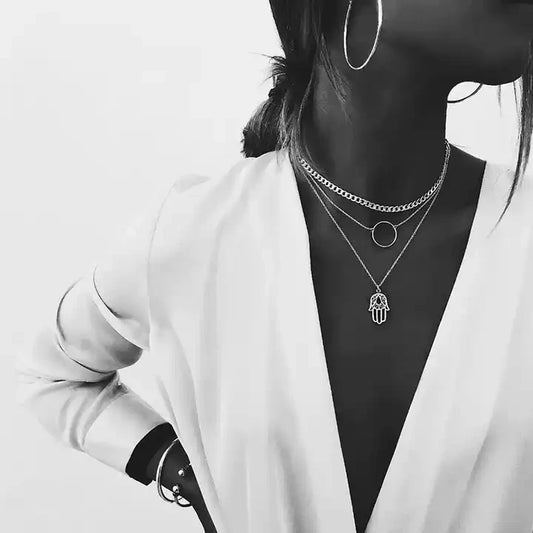 Three-layered Statement Charm Necklace - PlumOnyx