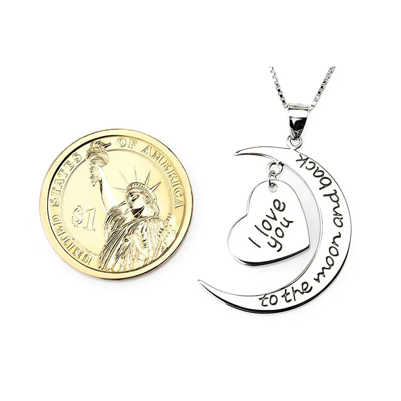 "I Love You to the Moon and Back" Engraved Moon & Heart Pendant Necklace - PlumOnyx