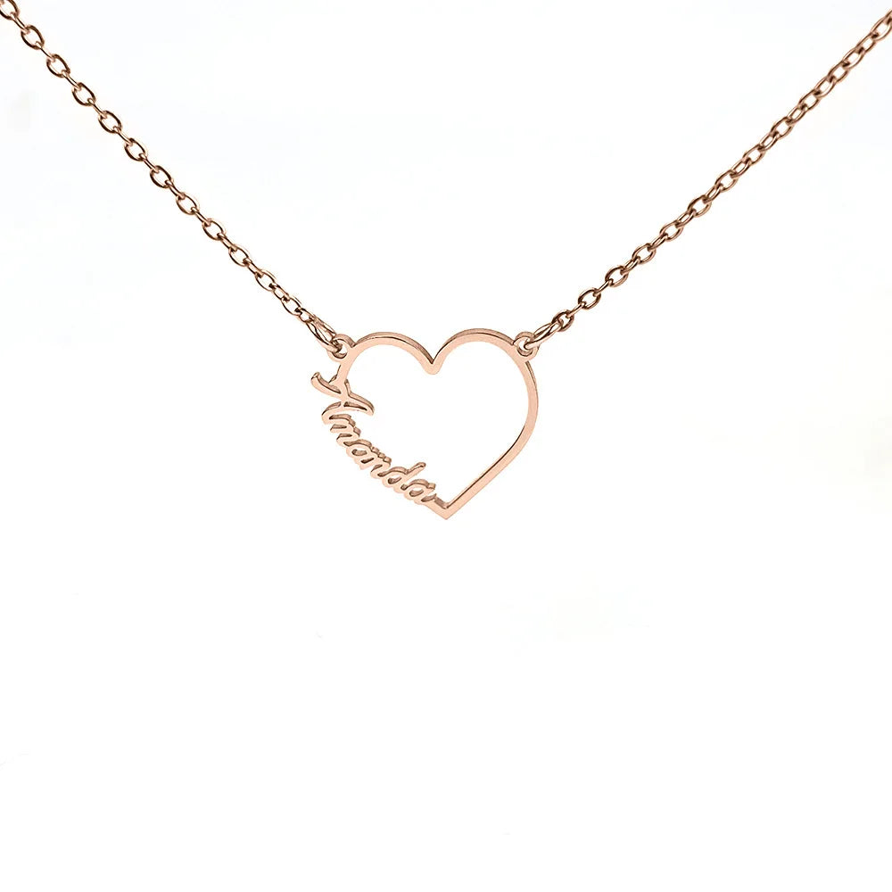 Custom Double or Trlple Name Heart Nameplate Pendant Necklace - PlumOnyx