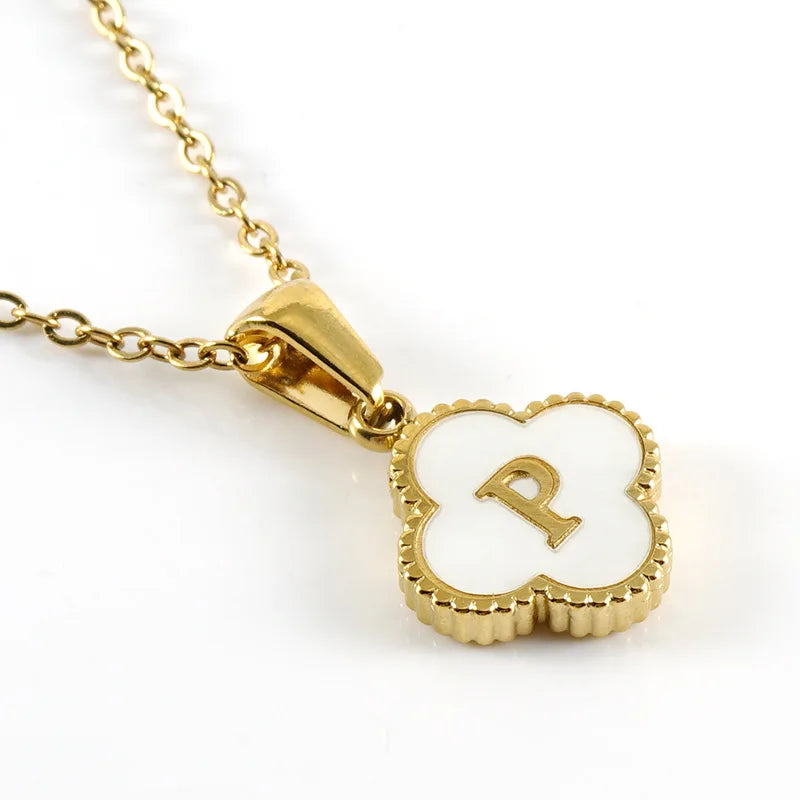 Initial Four Leaf Clover Letter Necklace - PlumOnyx