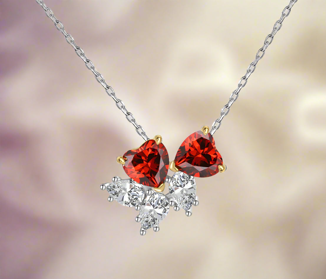 S925 Silver Rhodium Plated Non Tarnish Heart Waterdrop Shape 5A Cubic Zirconia Pendant Necklace