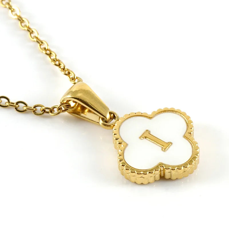 Initial Four Leaf Clover Letter Necklace - PlumOnyx