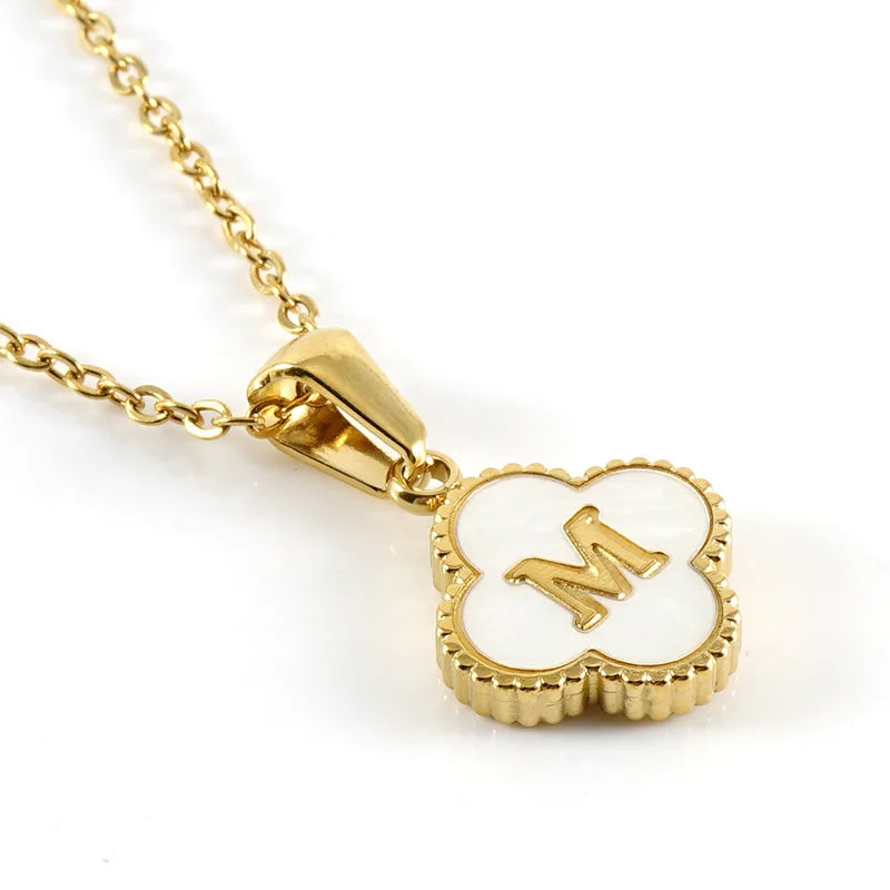 Initial Four Leaf Clover Letter Necklace - PlumOnyx