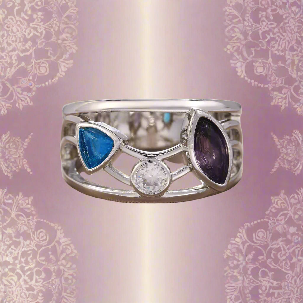 Hollow-out Colorful CZ Stone Ring - PlumOnyx