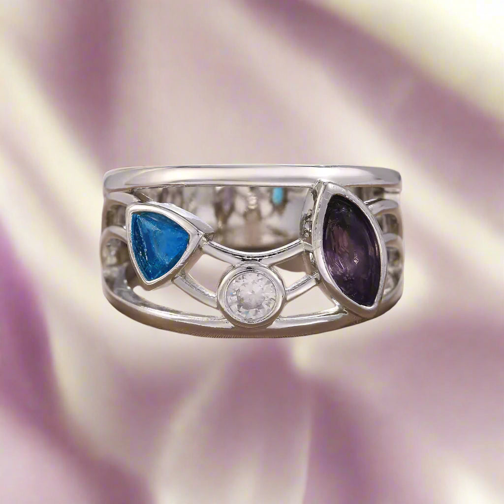 Hollow-out Colorful CZ Stone Ring - PlumOnyx