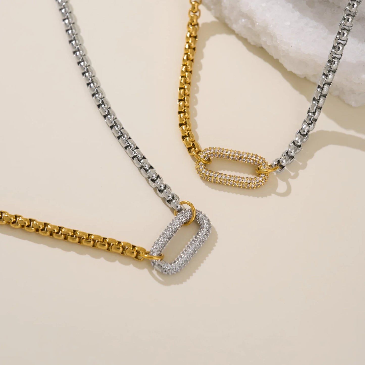 Boho Oval Iced Out Zircon Mixed Necklace - PlumOnyx