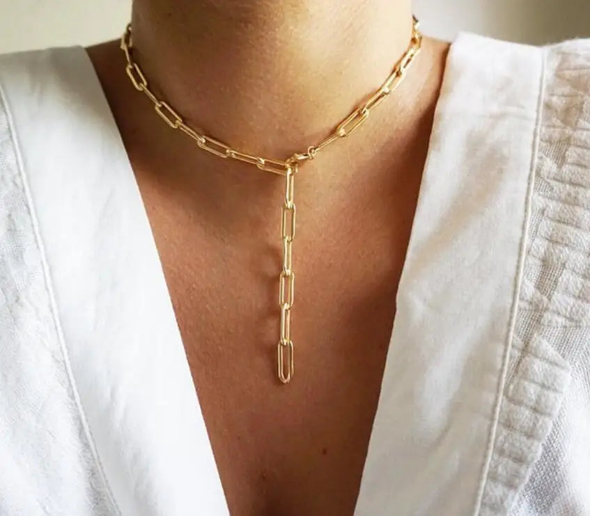 Dainty Link Layering Paperclip Choker Necklace - PlumOnyx