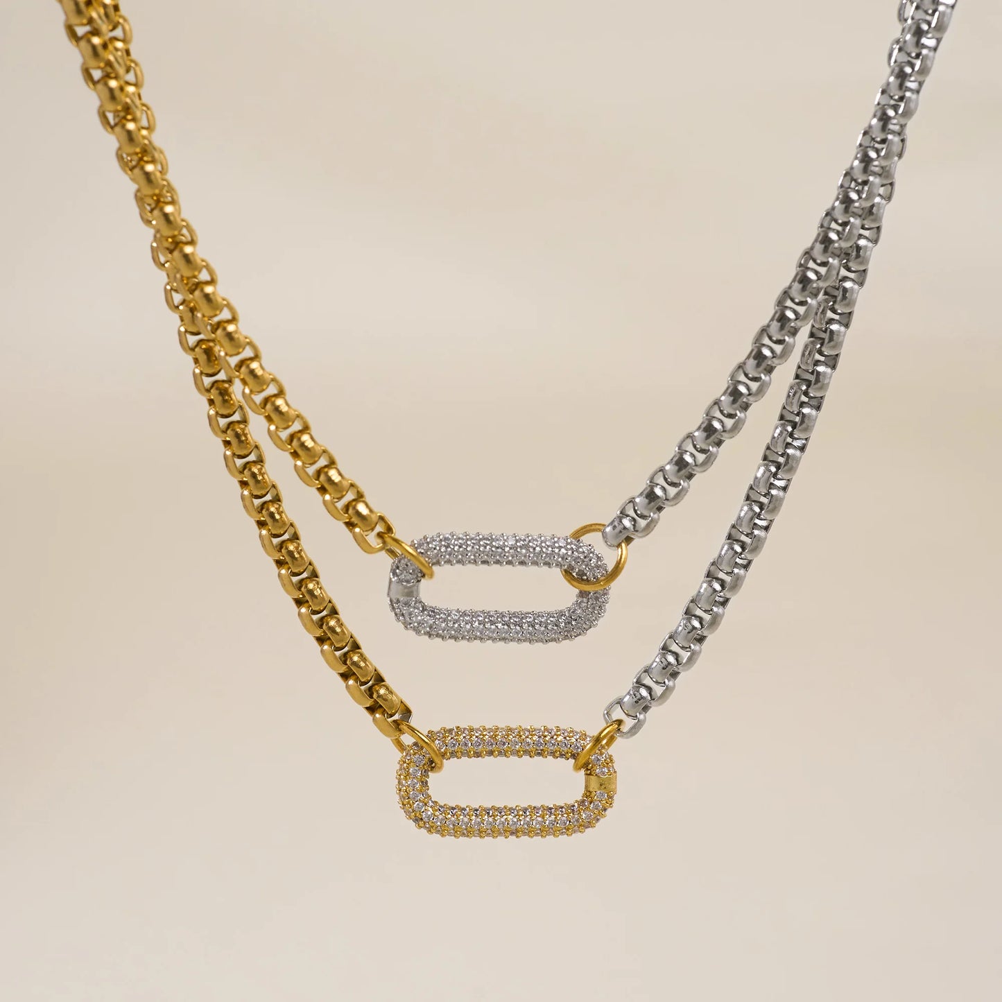 Boho Oval Iced Out Zircon Mixed Necklace - PlumOnyx