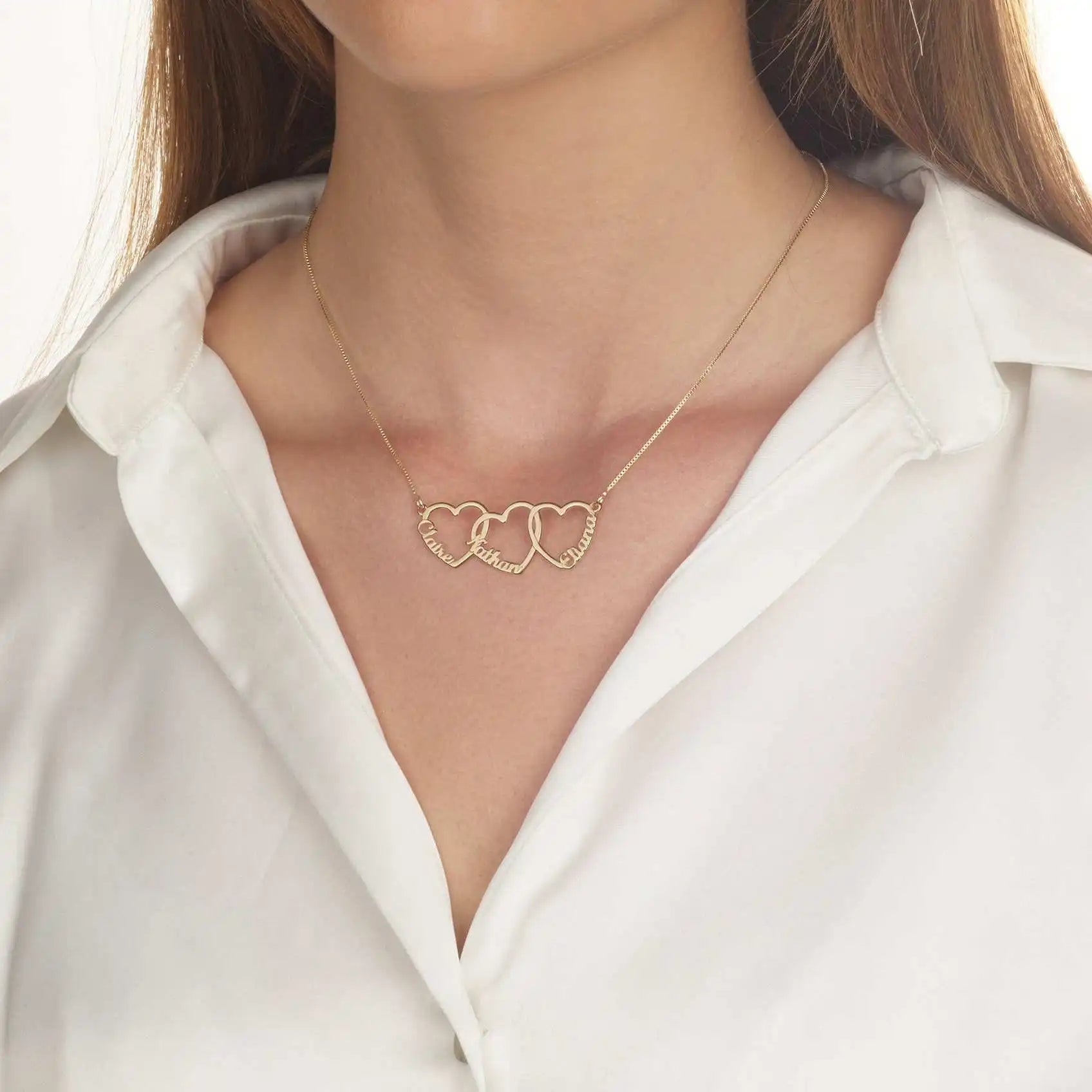 Custom Double or Trlple Name Heart Nameplate Pendant Necklace - PlumOnyx