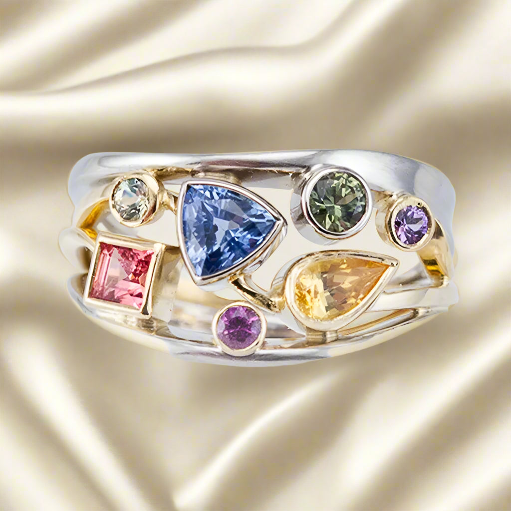 Zircon Diamond-Cut Silver Colorful Elegant Ring - PlumOnyx