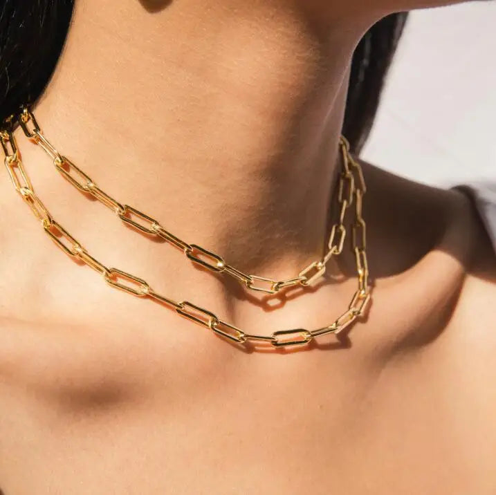 Dainty Link Layering Paperclip Choker Necklace - PlumOnyx