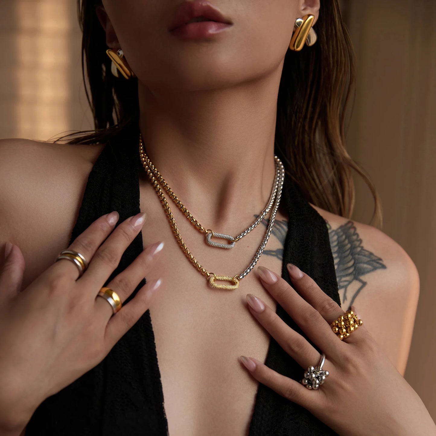 Boho Oval Iced Out Zircon Mixed Necklace - PlumOnyx