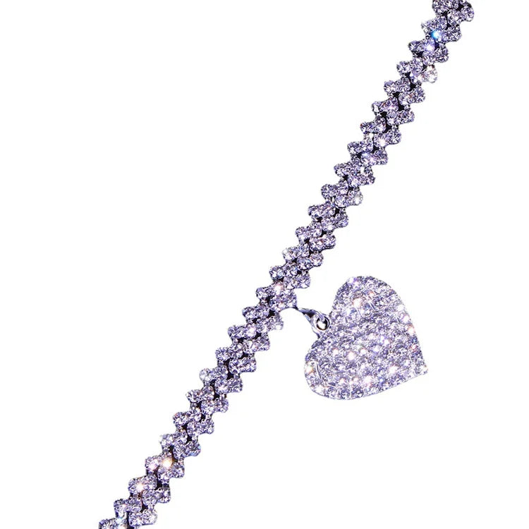 Charm Personality Foot Jewelry Bling Rhinestone Tennis Heart Anklet - PlumOnyx