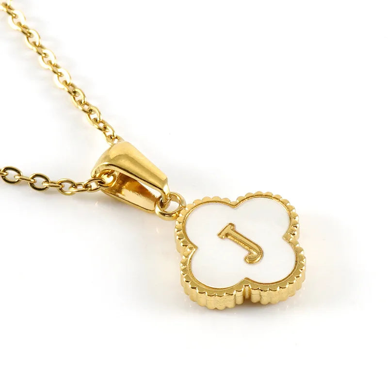 Initial Four Leaf Clover Letter Necklace - PlumOnyx