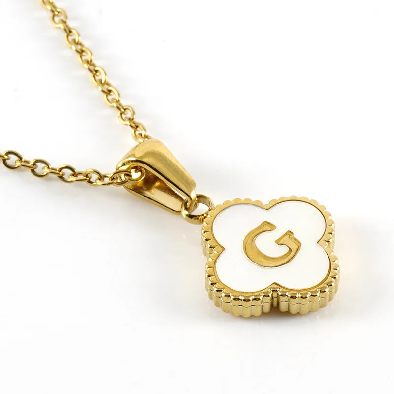 Initial Four Leaf Clover Letter Necklace - PlumOnyx