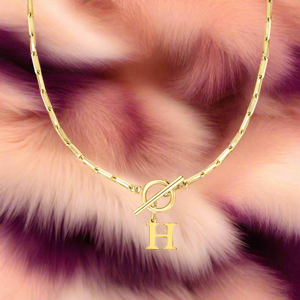 Paperclip Letter Initial Circle Lock Clasp Necklace - PlumOnyx