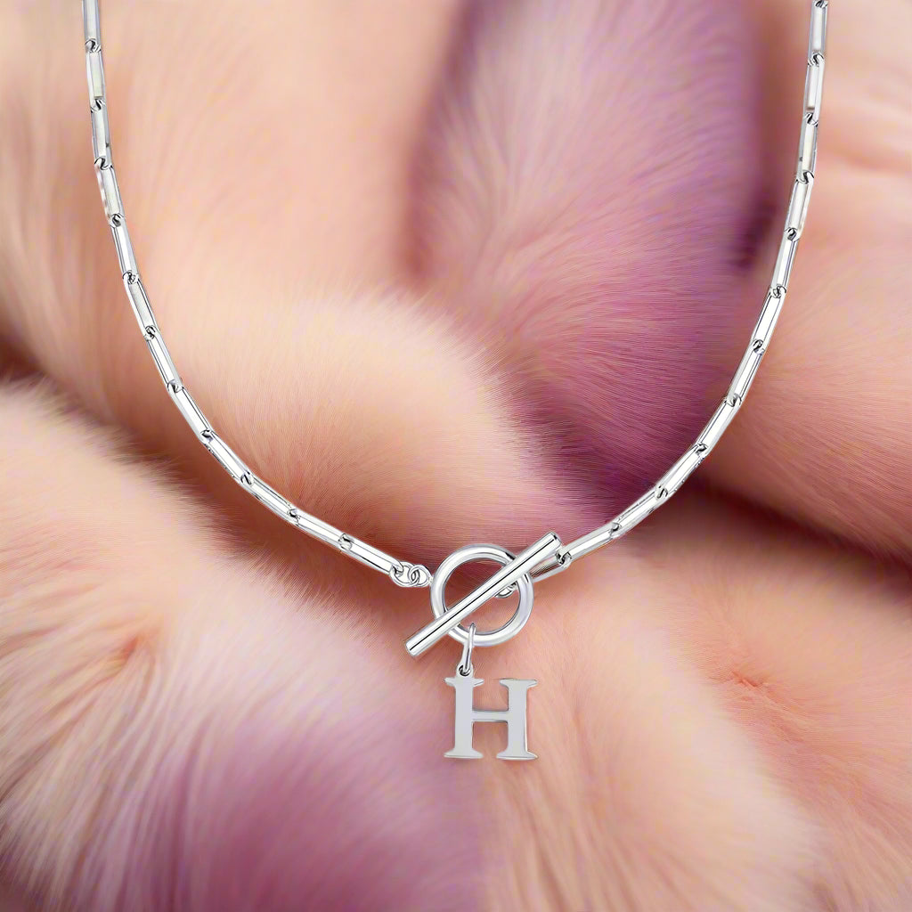 Paperclip Letter Initial Circle Lock Clasp Necklace - PlumOnyx