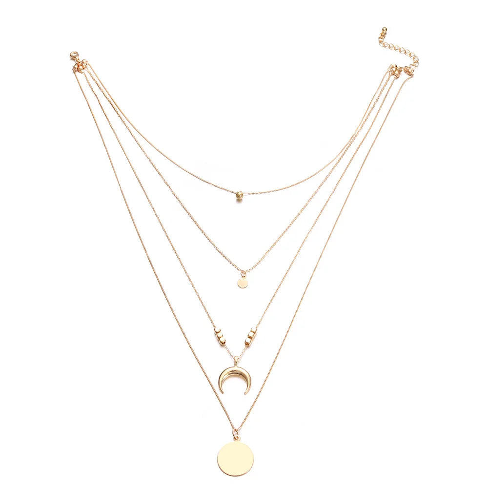 Gold Plated Multi-layered Chain Necklace - PlumOnyx