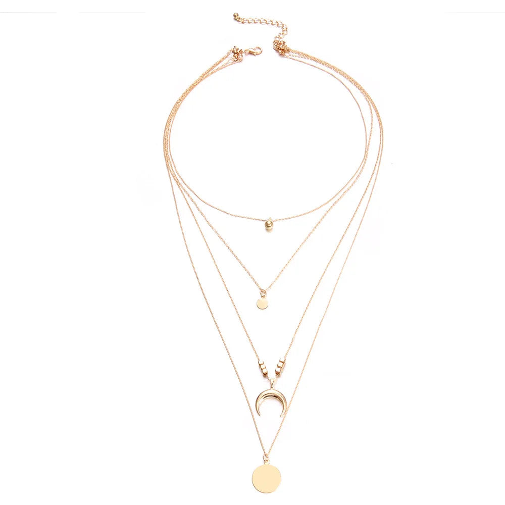 Gold Plated Multi-layered Chain Necklace - PlumOnyx