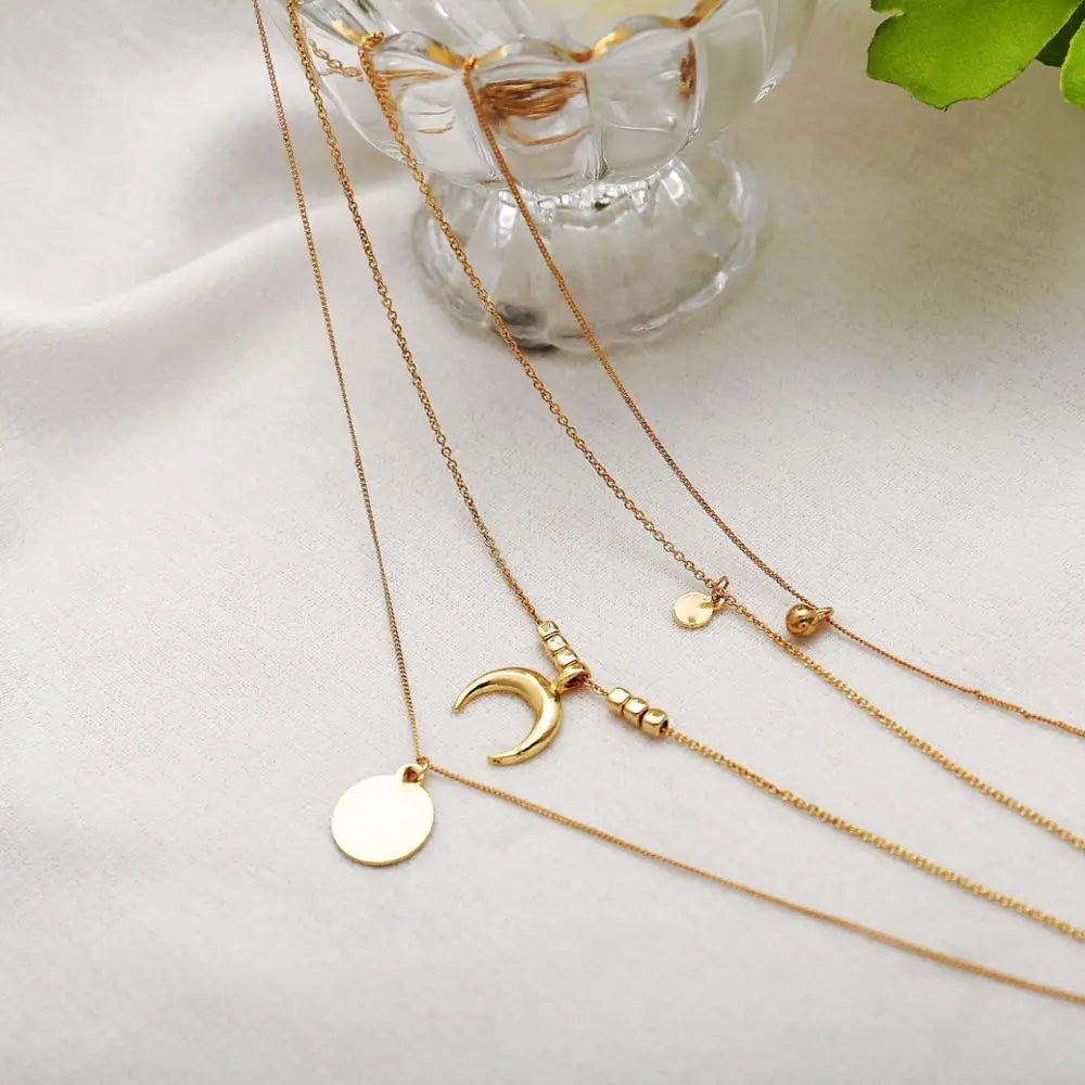 Gold Plated Multi-layered Chain Necklace - PlumOnyx