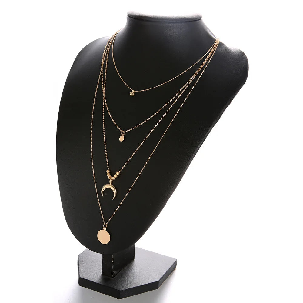 Gold Plated Multi-layered Chain Necklace - PlumOnyx
