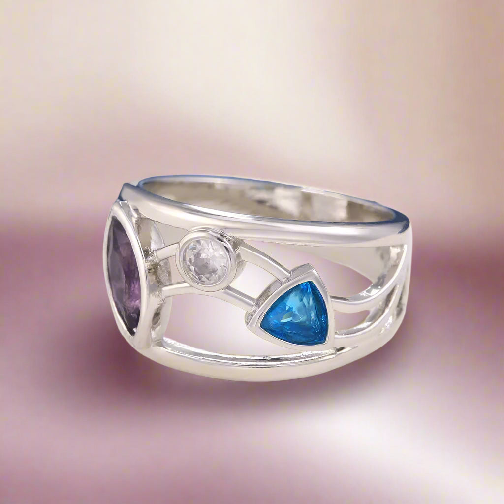 Hollow-out Colorful CZ Stone Ring - PlumOnyx