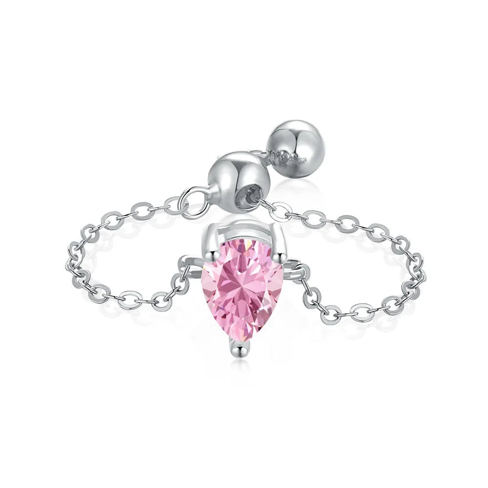 Adjustable 925 Silver Ring with Cubic Zirconia & Moissanite