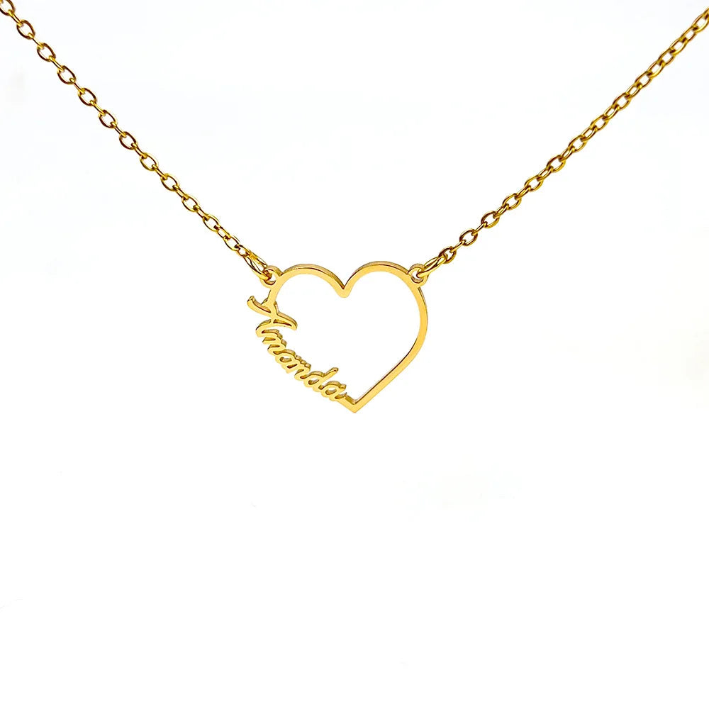 Custom Double or Trlple Name Heart Nameplate Pendant Necklace - PlumOnyx