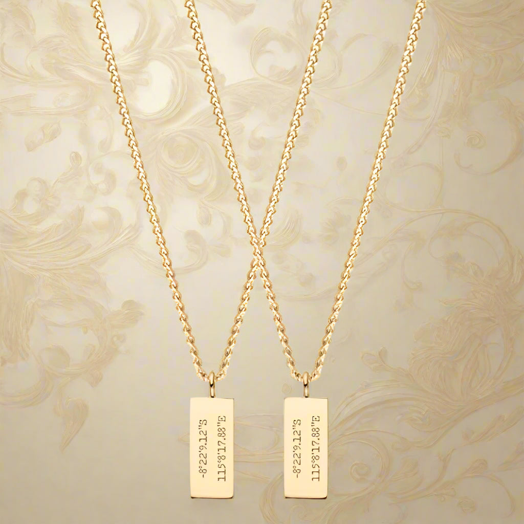 Personalized Couple Set Coordinates Letter Date Bar Pendant Jewelry - PlumOnyx