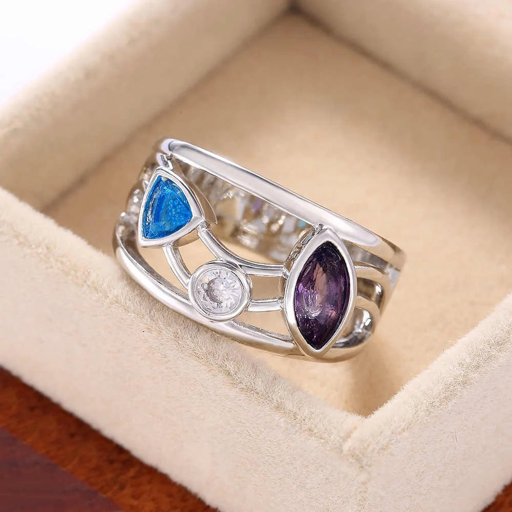 Hollow-out Colorful CZ Stone Ring - PlumOnyx