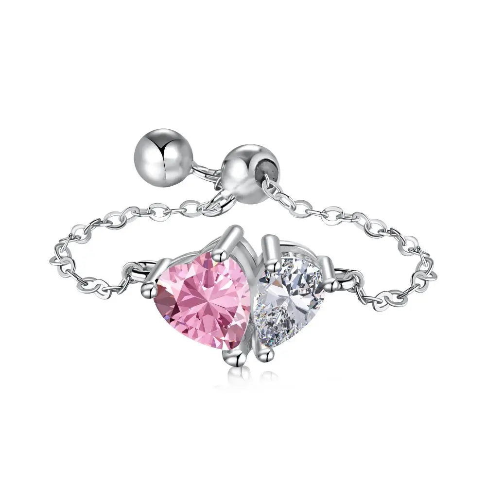 Adjustable 925 Silver Ring with Cubic Zirconia & Moissanite