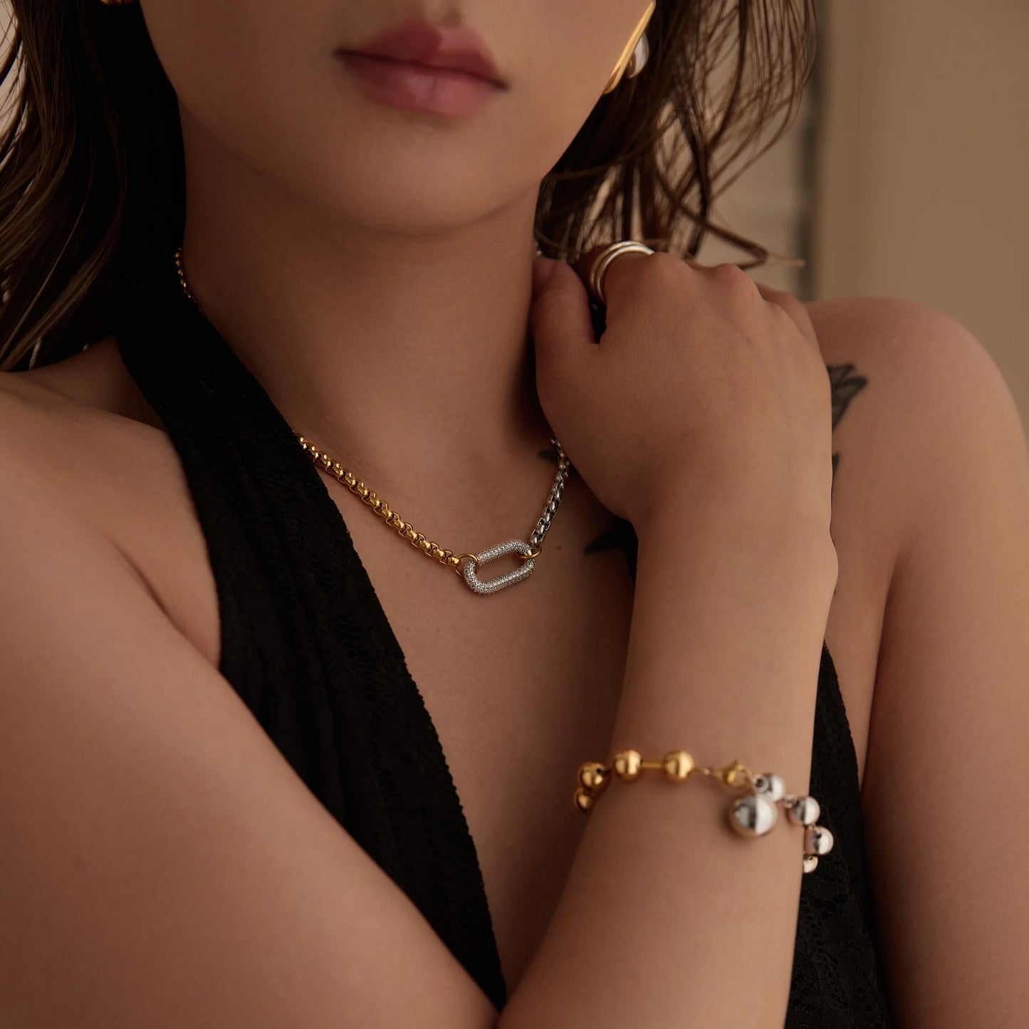 Boho Oval Iced Out Zircon Mixed Necklace - PlumOnyx