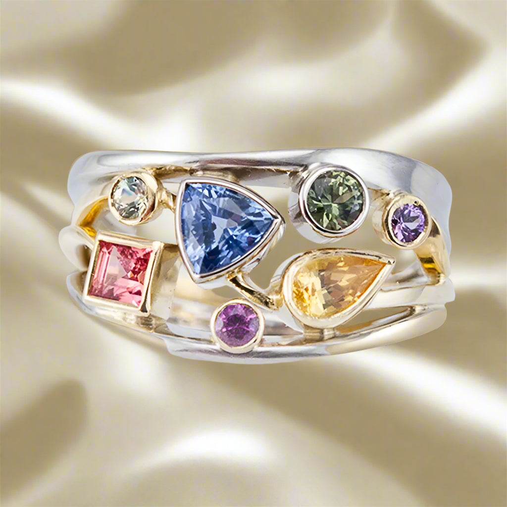 Zircon Diamond-Cut Silver Colorful Elegant Ring - PlumOnyx