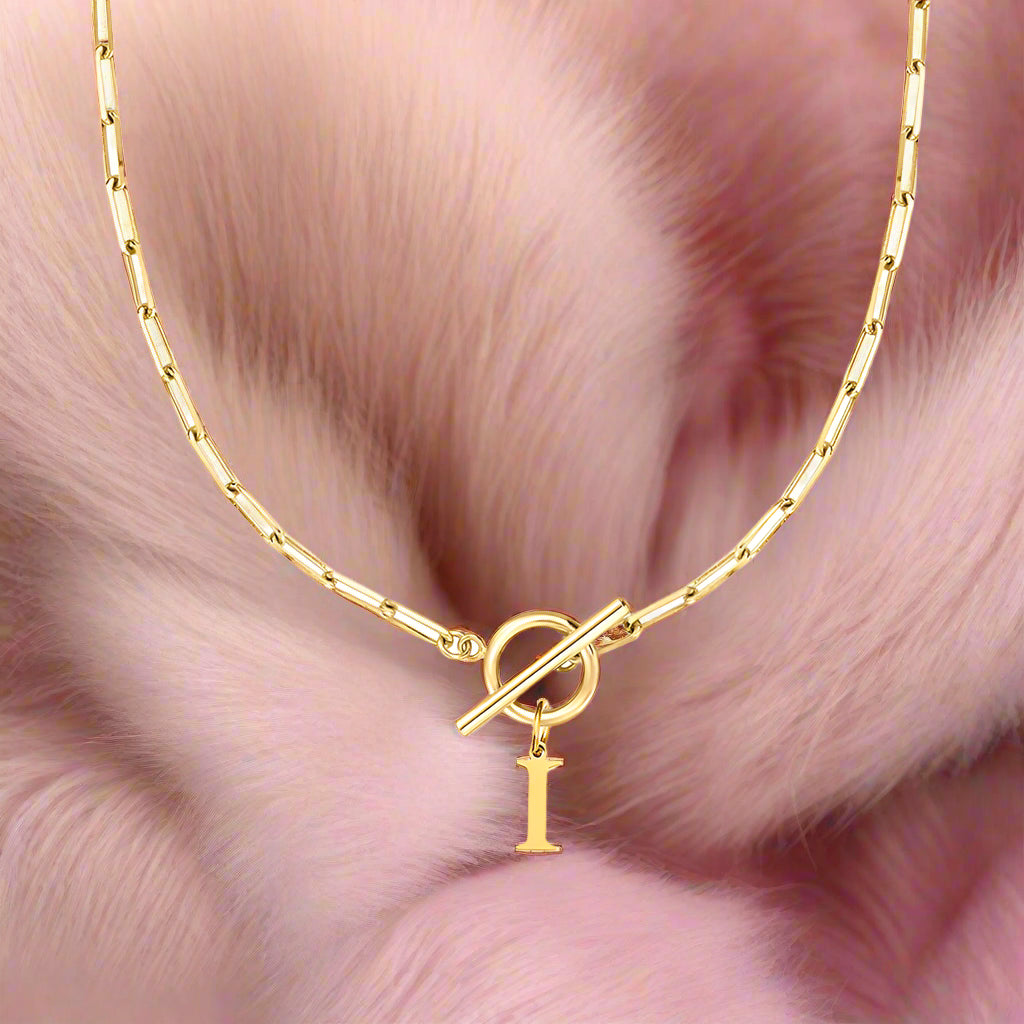 Paperclip Letter Initial Circle Lock Clasp Necklace - PlumOnyx