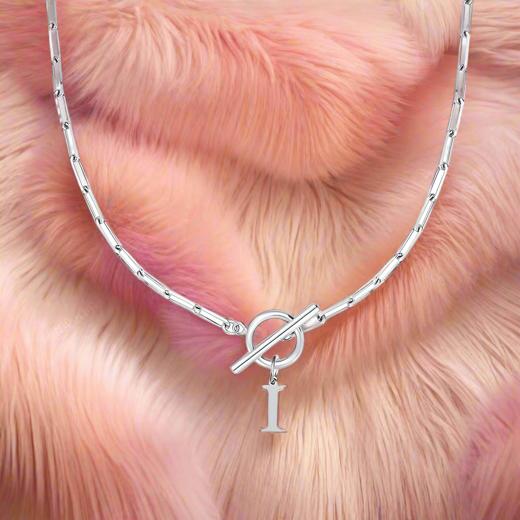 Paperclip Letter Initial Circle Lock Clasp Necklace - PlumOnyx
