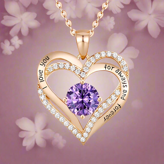  Rose Gold Pendant Necklaces for Women, Heart Crystal Diamond I Love You Always and Forever Necklace for Girlfriend Mother Daughter Wife Gift