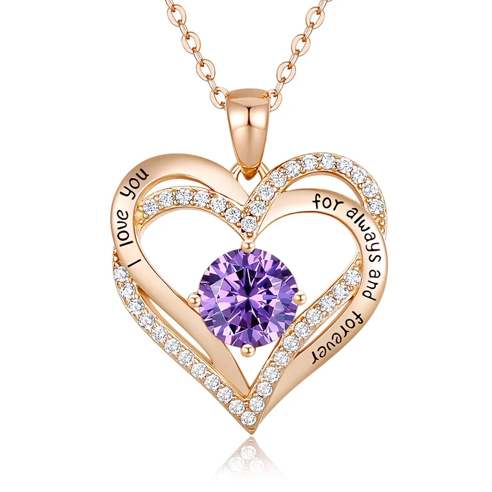 Rose Gold Heart Pendant Necklace - "I Love You Always and Forever" Crystal Necklace - PlumOnyx
