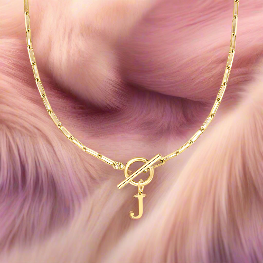 Paperclip Letter Initial Circle Lock Clasp Necklace - PlumOnyx