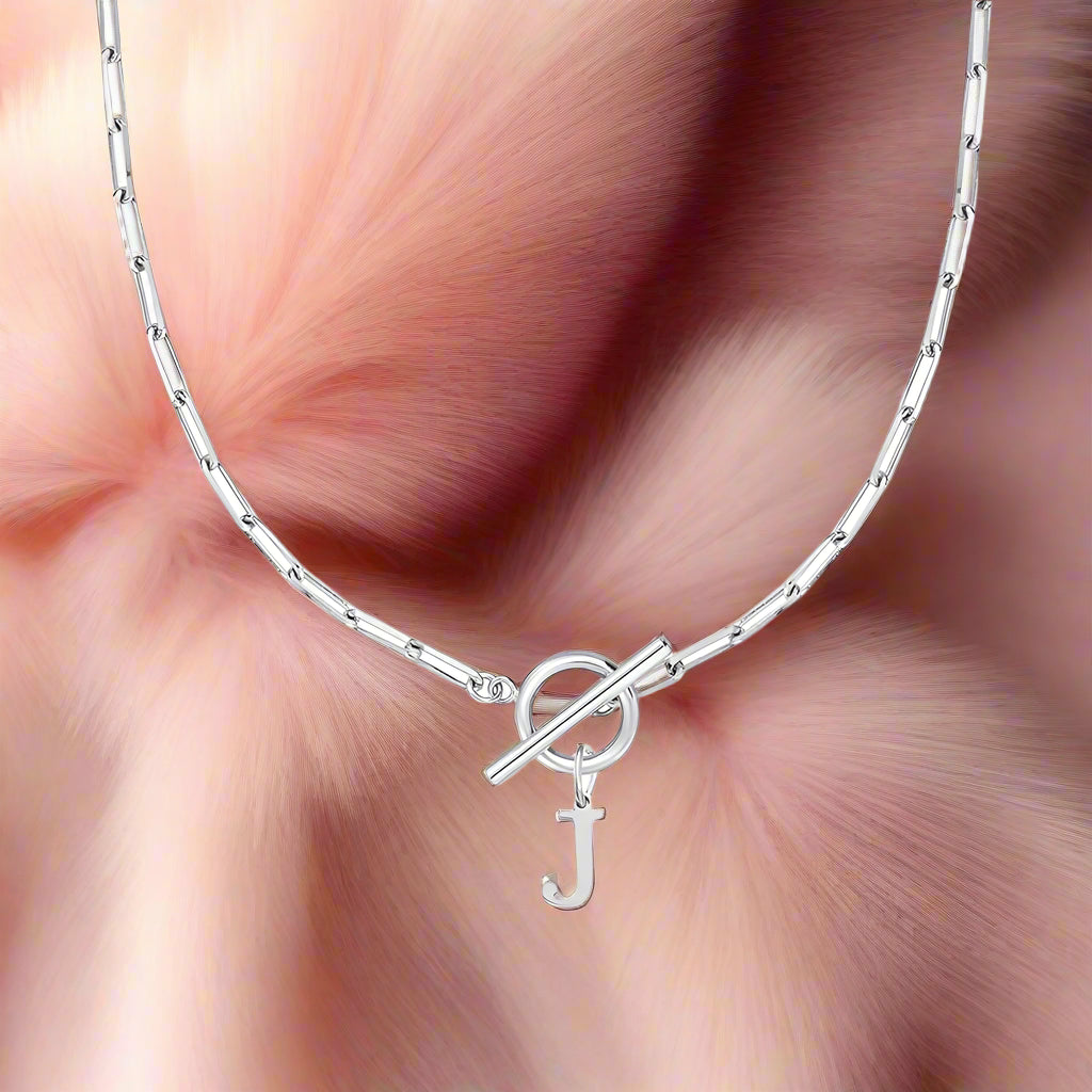 Paperclip Letter Initial Circle Lock Clasp Necklace - PlumOnyx