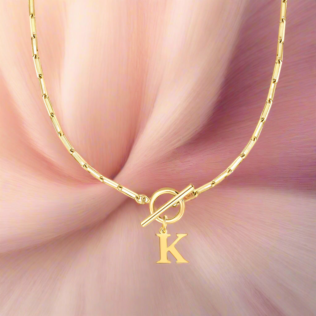 Paperclip Letter Initial Circle Lock Clasp Necklace - PlumOnyx