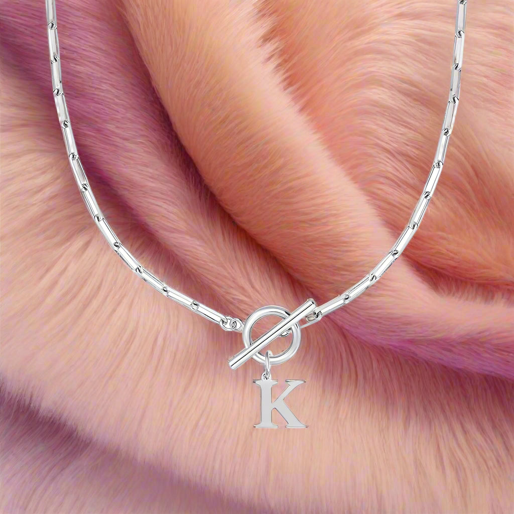 Paperclip Letter Initial Circle Lock Clasp Necklace - PlumOnyx