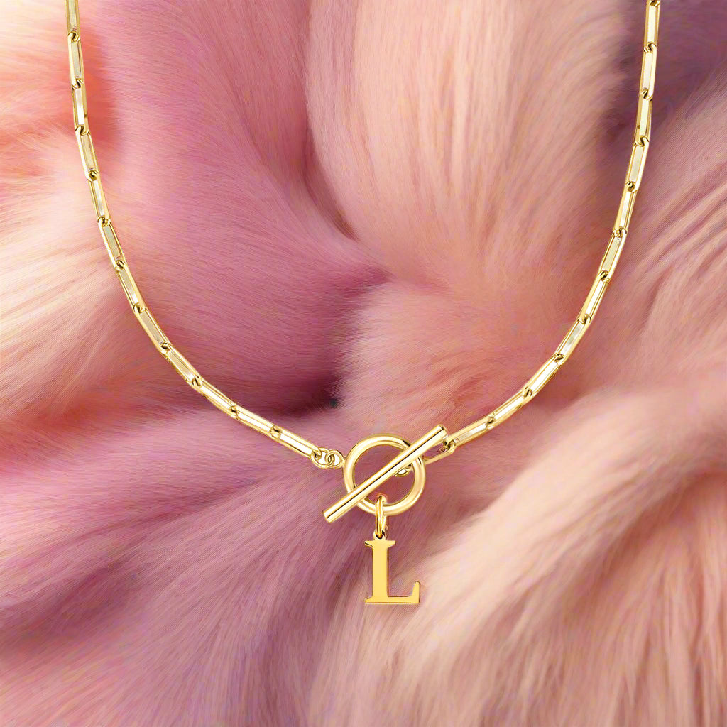 Paperclip Letter Initial Circle Lock Clasp Necklace - PlumOnyx