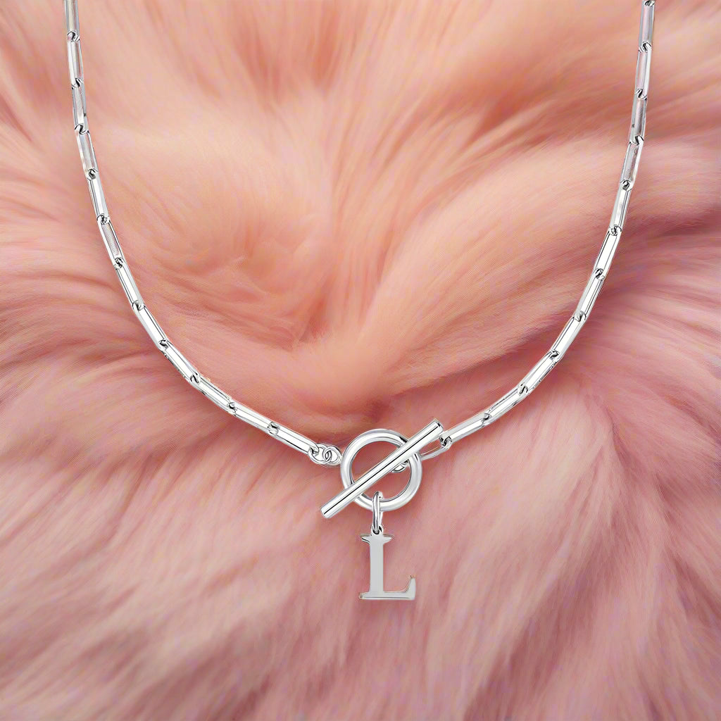 Paperclip Letter Initial Circle Lock Clasp Necklace - PlumOnyx