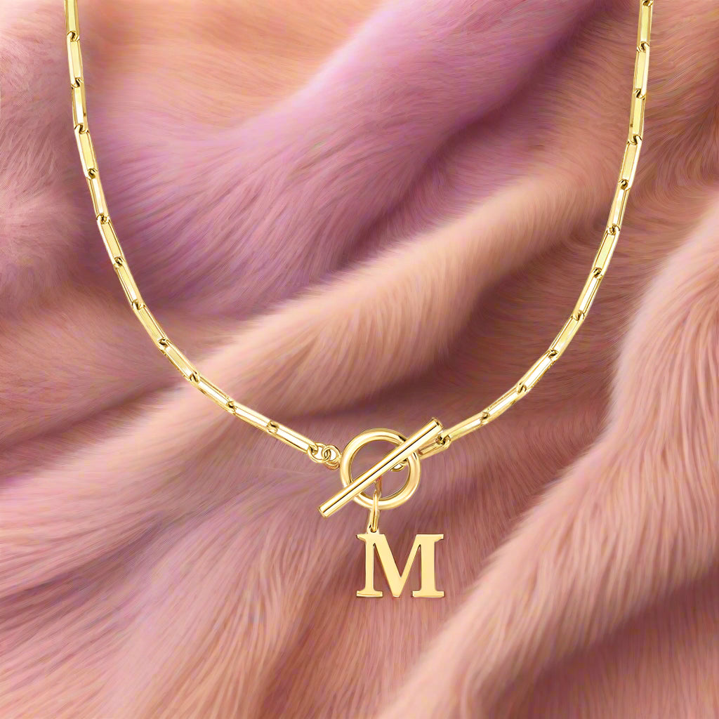 Paperclip Letter Initial Circle Lock Clasp Necklace - PlumOnyx