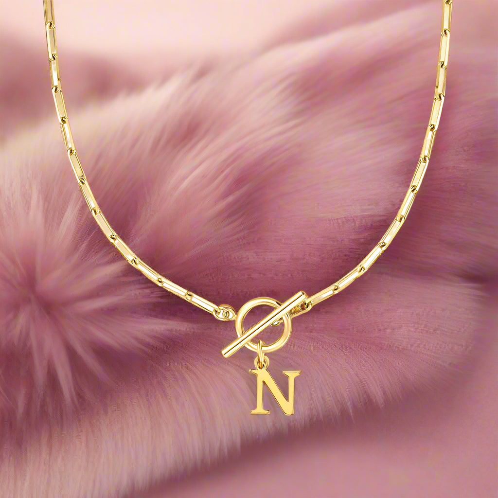 Paperclip Letter Initial Circle Lock Clasp Necklace - PlumOnyx